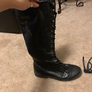 Knee high lace up  combat boots